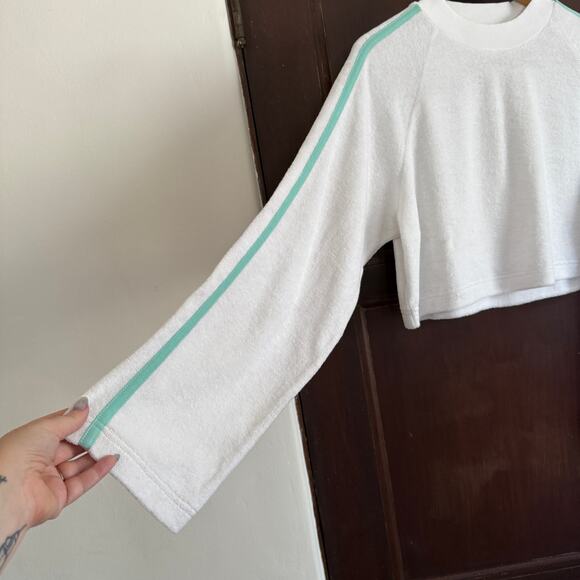 L*SPACE | White Terry Cloth Crew Neck Crop Top with wide sleeves | Small - Picture 2 of 5